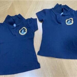 2 GULFSTREAM ELEMENTARY SHORT SLEEVE NAVY BLUE UNIFORM GIRLS SIZE 4/5 SHIRTS